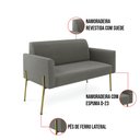 Ver imagem 3 de Sofá Namoradeira e 2 Poltronas Pé de Ferro Dourado Marisa Suede Grafite D03 - D'Rossi