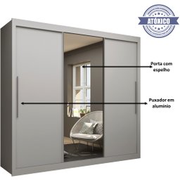 Guarda Roupa Casal 3 Portas de Correr com Espelho Grande 4 Gavetas Gelius Royale - Branco Mdf - 4