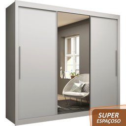 Guarda Roupa Casal 3 Portas de Correr com Espelho Grande 4 Gavetas Gelius Royale - Branco Mdf - 2