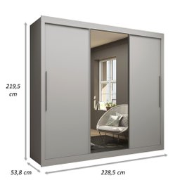 Guarda Roupa Casal 3 Portas de Correr com Espelho Grande 4 Gavetas Gelius Royale - Branco Mdf - 5