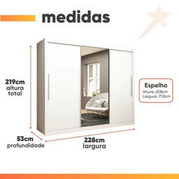 Guarda Roupa Casal 3 Portas de Correr com Espelho Grande 4 Gavetas Gelius Royale - Branco Mdf - 3 Guarda Roupa Casal 3 Portas de Correr com Espelho Grande 4 Gavetas Gelius Royale - Branco Mdf - 3