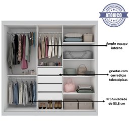 Guarda Roupa Casal 3 Portas de Correr com Espelho Grande 4 Gavetas Gelius Royale - Branco Mdf - 3