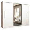 Ver imagem 1 de Guarda Roupa Casal 3 Portas de Correr com Espelho Grande 4 Gavetas Gelius Royale - Branco Mdf