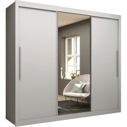 Guarda Roupa Casal 3 Portas de Correr com Espelho Grande 4 Gavetas Gelius Royale - Branco Mdf - 1