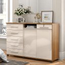 Ver imagem 1 de Cômoda Max 2020 Lukaliam 5 Gavetas com Cabideiro - Freijó/off White