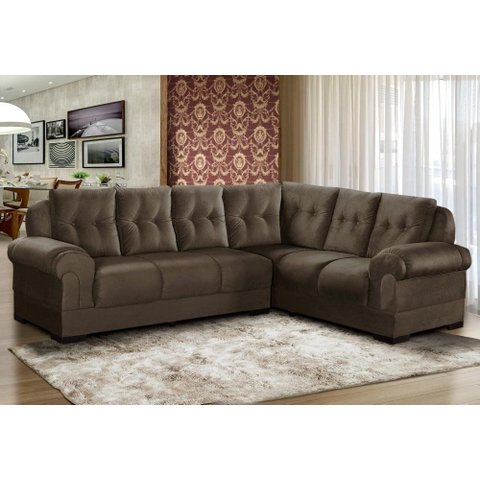 Sofá de Canto Rubi 5 Lugares Suede 2,67x2,02m Base Removível Sofá Casa
