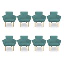 Ver imagem 1 de Kit 8 Poltronas Decorativa Leticia Suede Azul Turquesa Pés Palito Castanho - Pallazio