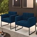 Ver imagem 2 de Poltrona Decorativa Industrial Preto Kit 2 Elisa Bouclê Azul D03 - D'Rossi