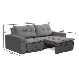 Sofá Retrátil 2 Lugares 1,80m Lara Suede Cinza Rover & Beato - 3