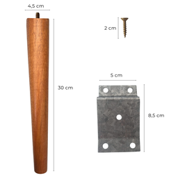Kit 4 Pés Palito de Madeira Maciça com Chapinhas de Metal - 4 Kit 4 Pés Palito de Madeira Maciça com Chapinhas de Metal - 4