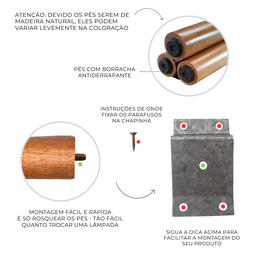 Kit 4 Pés Palito de Madeira Maciça com Chapinhas de Metal - 3 Kit 4 Pés Palito de Madeira Maciça com Chapinhas de Metal - 3