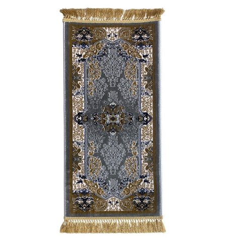Tapete Persa Royal Cinza 50x85cm Fio Acetinado - Decoração para Quarto e Sala