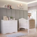 Ver imagem 2 de Jogo de Quarto Infantil Cômoda Encanto e Berço Harmonia Branco com Capitonê - Permóbili Baby