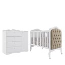 Ver imagem 1 de Jogo de Quarto Infantil Cômoda Encanto e Berço Harmonia Branco com Capitonê - Permóbili Baby