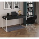 Ver imagem 1 de Escrivaninha Industrial Office Estudo Malta Preta 137x53cm com 1 Poltrona Preta Eames Eiffel Base Fe