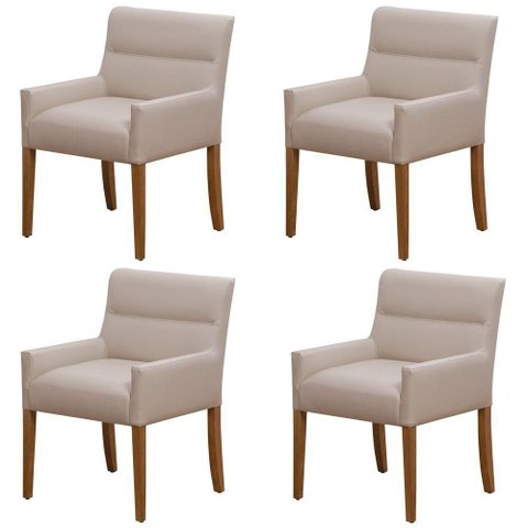 Kit 4 Cadeiras para Mesa de Jantar Angel Base Madeira Corano Bege - Nexta Casa