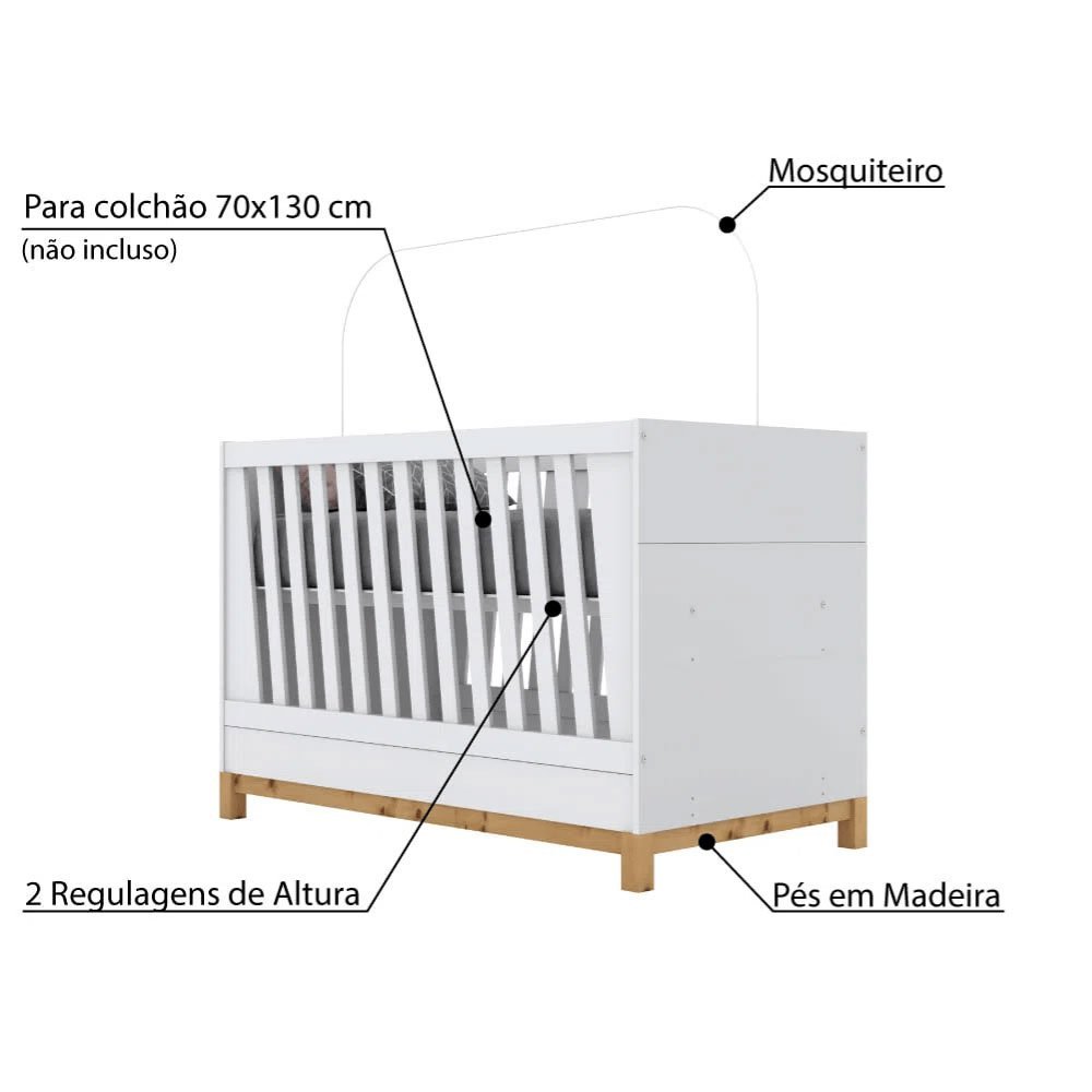 Berço Mini Cama Montessoriano 3 em 1 Alegria - Branco - 4