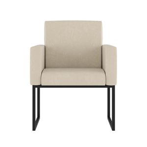 Cadeira Poltrona Moderna com Base de Ferro Preto Reforçada Cor: Bege