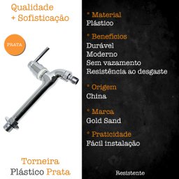 Torneira Parede Tanque Prata Plástico Abs 1/4 Gold Sand - 4