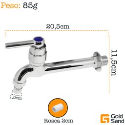 Torneira Parede Tanque Prata Plástico Abs 1/4 Gold Sand - 2