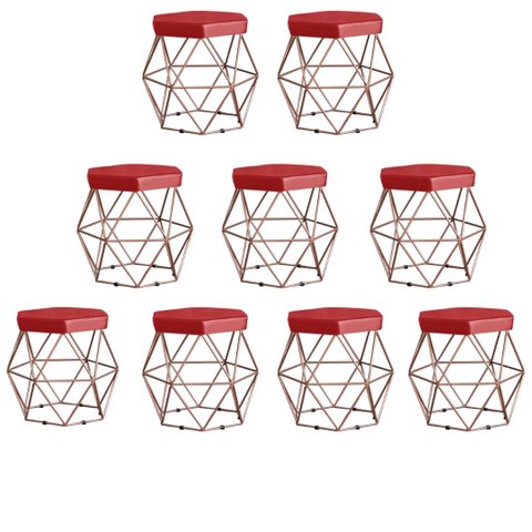 Kit 9 Puffs decorativos aramado Vanessa-corino vermelho