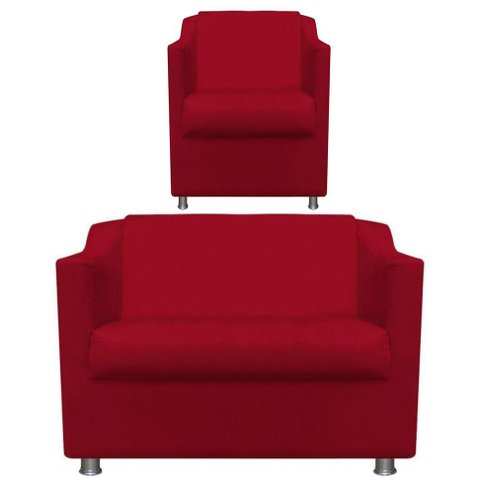 Kit Poltrona e Namoradeira Tilla Suede Vermelho Twdecora