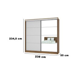 Guarda-Roupa Curitiba com Espelho Canela/Off-White - Mirarack - 3