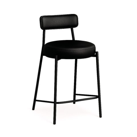 Banqueta de Cozinha Baixa com Encosto Industrial em Aço Londres Pu D03 - D’Rossi
