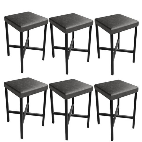 Kit 06 Banquetas Baixa Bar Cozinha Sala de Jantar Preto Stella L02 Couríssimo Preto - Lyam Decor