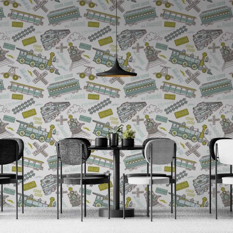 Papel de Parede Casual Trens Esboçados Colorido Gh Papel de Parede 2,5m