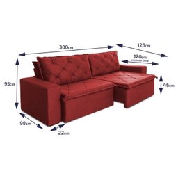 Sofá Cama Retrátil Reclinável 3,00m Bangkok Suede Velut Vermelho Molas no Assento - King House - 2