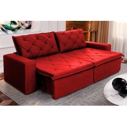 Sofá Cama Retrátil Reclinável 3,00m Bangkok Suede Velut Vermelho Molas no Assento - King House - 1