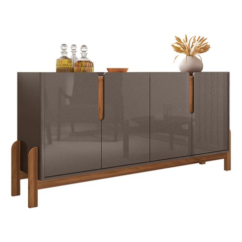 Aparador Buffet 4 Portas Belle 170 cm Cinza Pérola e Cedro - D’Rossi