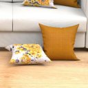 Ver imagem 2 de Jogo Capa Almofada Mostarda e Amarela Floral 2 Unidades 45cm x 45cm Tecido Jacquard com zíper
