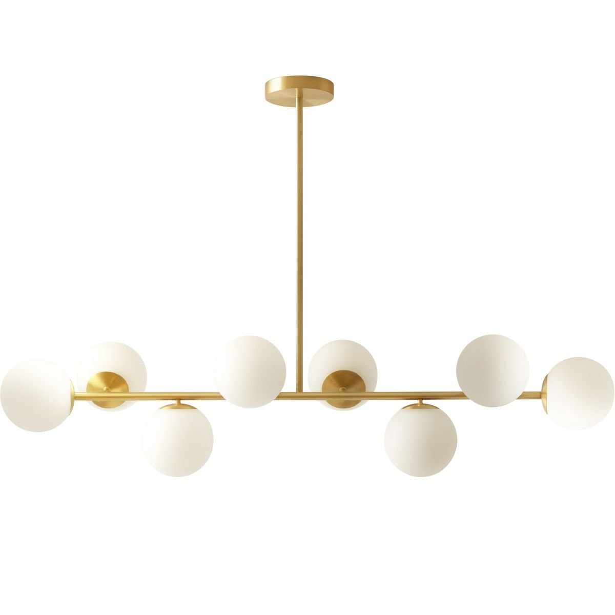 Luminária Lustre 110cm Jabuticaba 8 Globos Vidro Dourada Pendente Teto Gimpo Kjdd-e-547-gold-milky-8 - 1