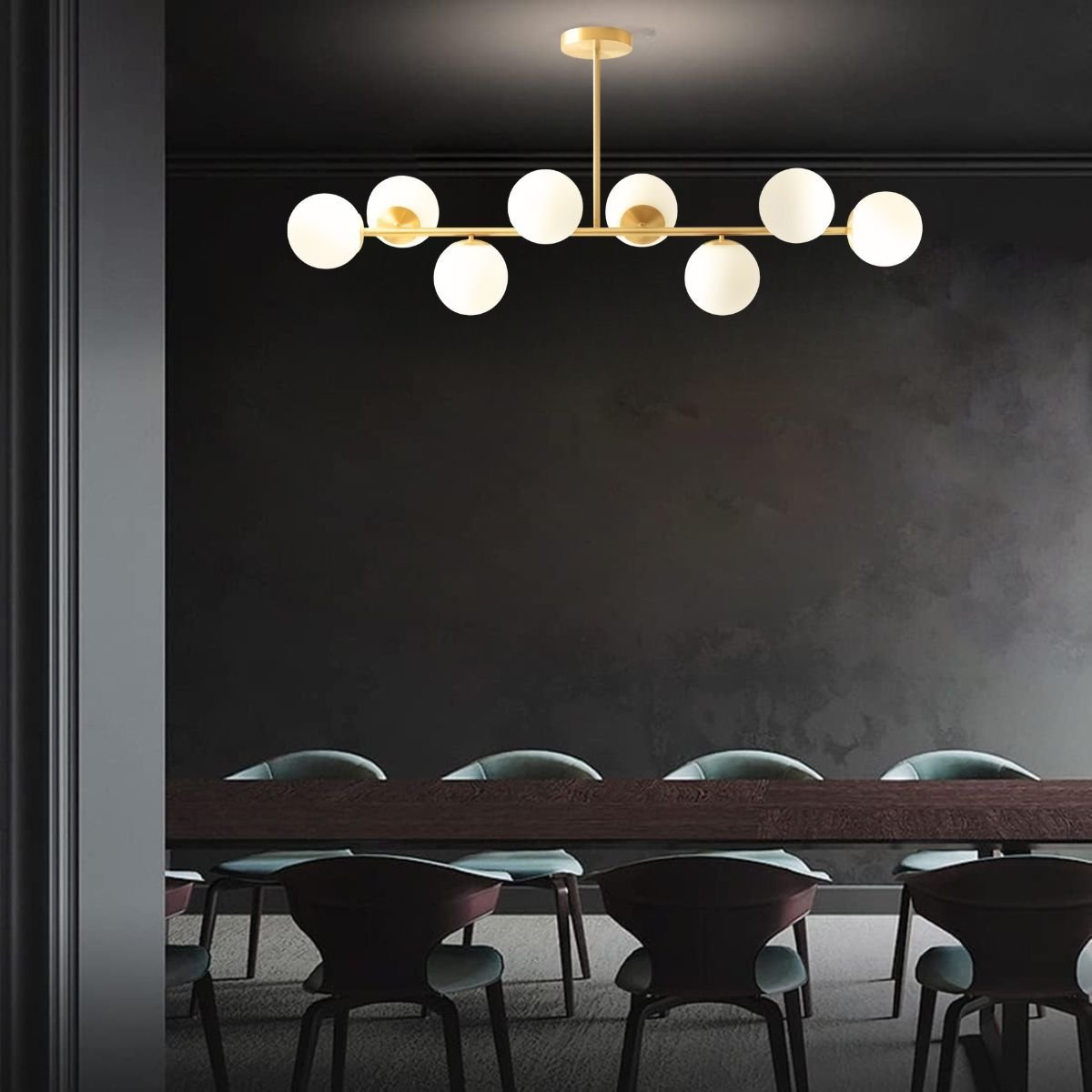 Luminária Lustre 110cm Jabuticaba 8 Globos Vidro Dourada Pendente Teto Gimpo Kjdd-e-547-gold-milky-8 - 10