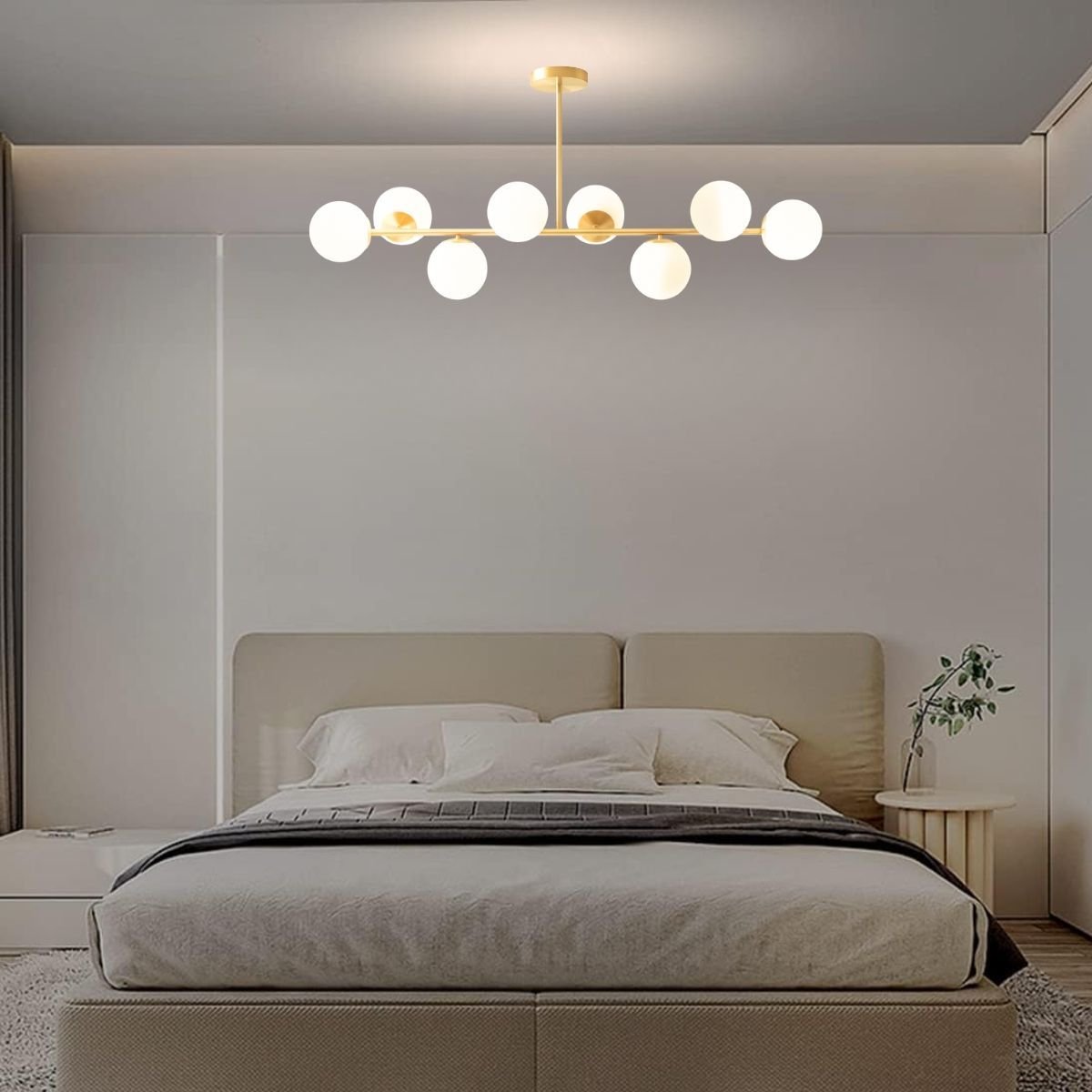 Luminária Lustre 110cm Jabuticaba 8 Globos Vidro Dourada Pendente Teto Gimpo Kjdd-e-547-gold-milky-8 - 11