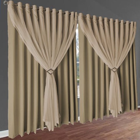cortina blackout Livia em tecido 6,00 x 2,80 c/voal bege