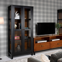 Ver imagem 2 de Cristaleira de Madeira com 2 Portas 3 Prateleiras e Pés Retos - Preto Laca com Fundo Imbuia Glazer