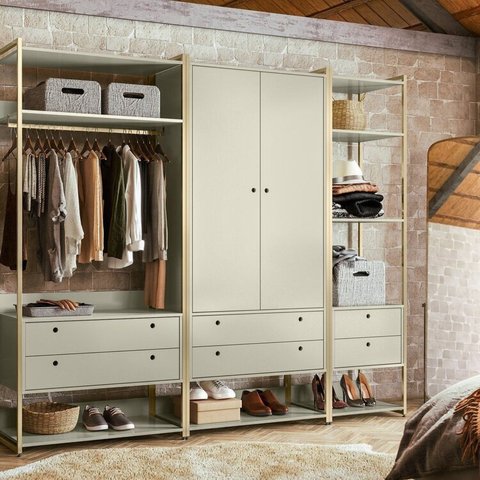 Guarda-Roupa Closet Casal com Cabideiros 2 Portas 6 Gavetas 232cm Cinza/Off White