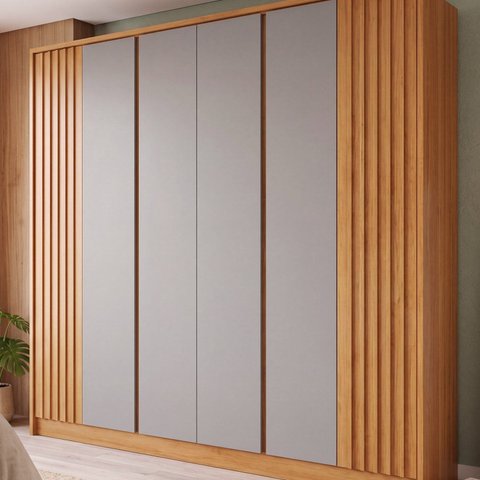 Guarda Roupa Casal Ripado com 6 Portas, 6 Gavetas e Cabideiros 275x232x56cm Cinamomo/Off White