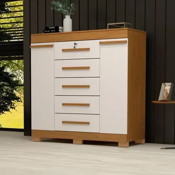 Ver imagem 3 de Cômoda Diana com 05 Gavetas e 02 Porta Acp - Cinamomo/off White