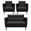 Ver imagem 1 de Kit 1 Sofá Namoradeira e 2 Poltronas Livia Corino Pés Chanfrado Castanho - D’Rossi Cor Preto