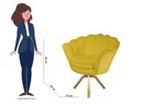 Ver imagem 3 de Kit 2 Poltronas Decorativa Pétala Base Giratória Madeira Couro Amarelo Mz Decor