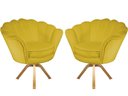 Ver imagem 1 de Kit 2 Poltronas Decorativa Pétala Base Giratória Madeira Couro Amarelo Mz Decor