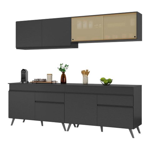 Armário de Cozinha Compacta 240cm Veneza Multimóveis V3696 Preto
