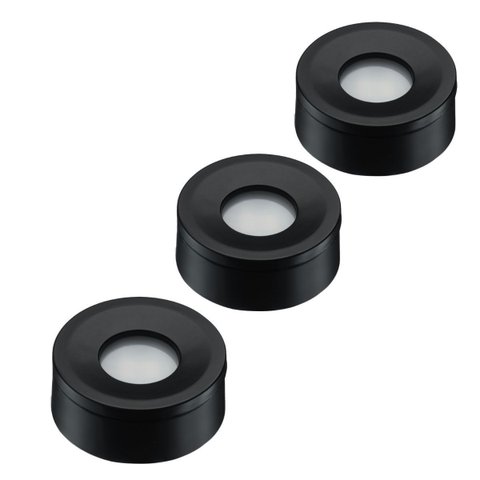 Kit 3 Spot LED Redondo Sobrepor Embutir p/ Móveis Nichos:Branco Quente/Preto