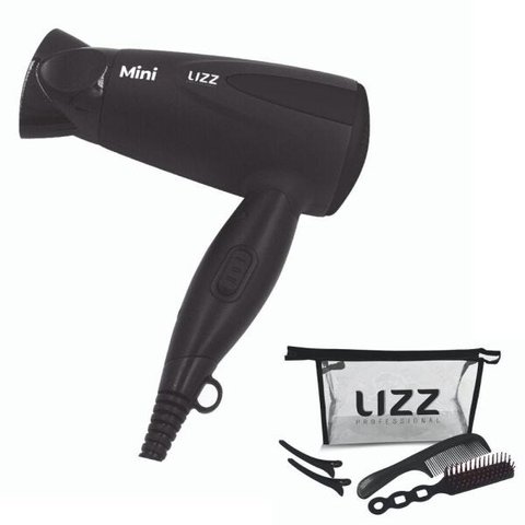 Mini Secador Dobrável Bivolt Preto Com Kit Viagem Lizz:Preto