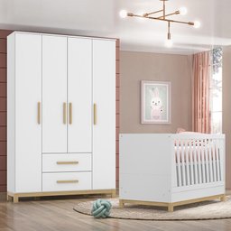 Jogo de Quarto Infantil Alegria com Guarda Roupa e Berço Branco Fosco - Móveis Henn - 2