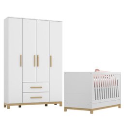 Jogo de Quarto Infantil Alegria com Guarda Roupa e Berço Branco Fosco - Móveis Henn - 1